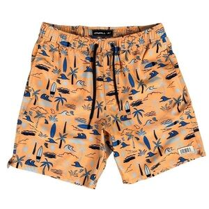 O'Neill Smash Up Volley Swim Trunks Mens Small Orange Allover Surf Graphic Print